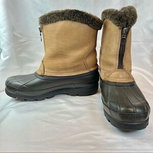 Bass Kodiak Winter Snow Duck Boots Nu Buck Faux Fur Trim Plaid Lining 9M